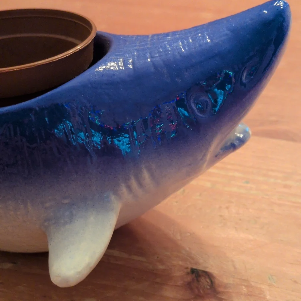 Blue and White Shark Aquarium Ornament